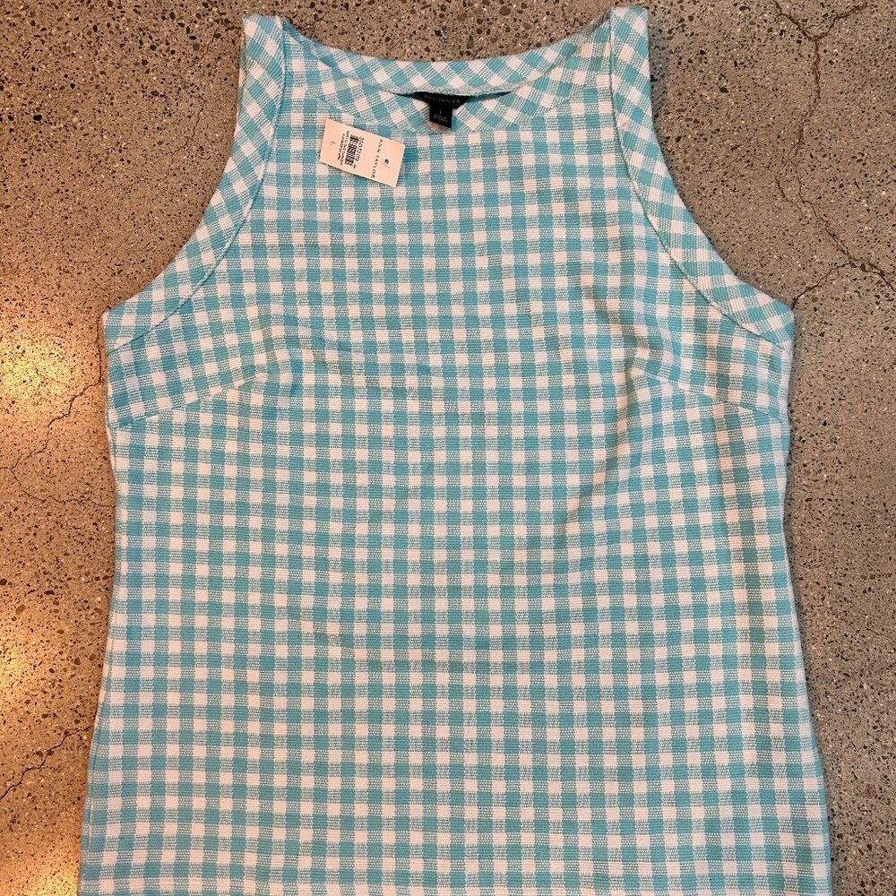 Ann Taylor Turquiose/White Checkered Tank NWT SZ L